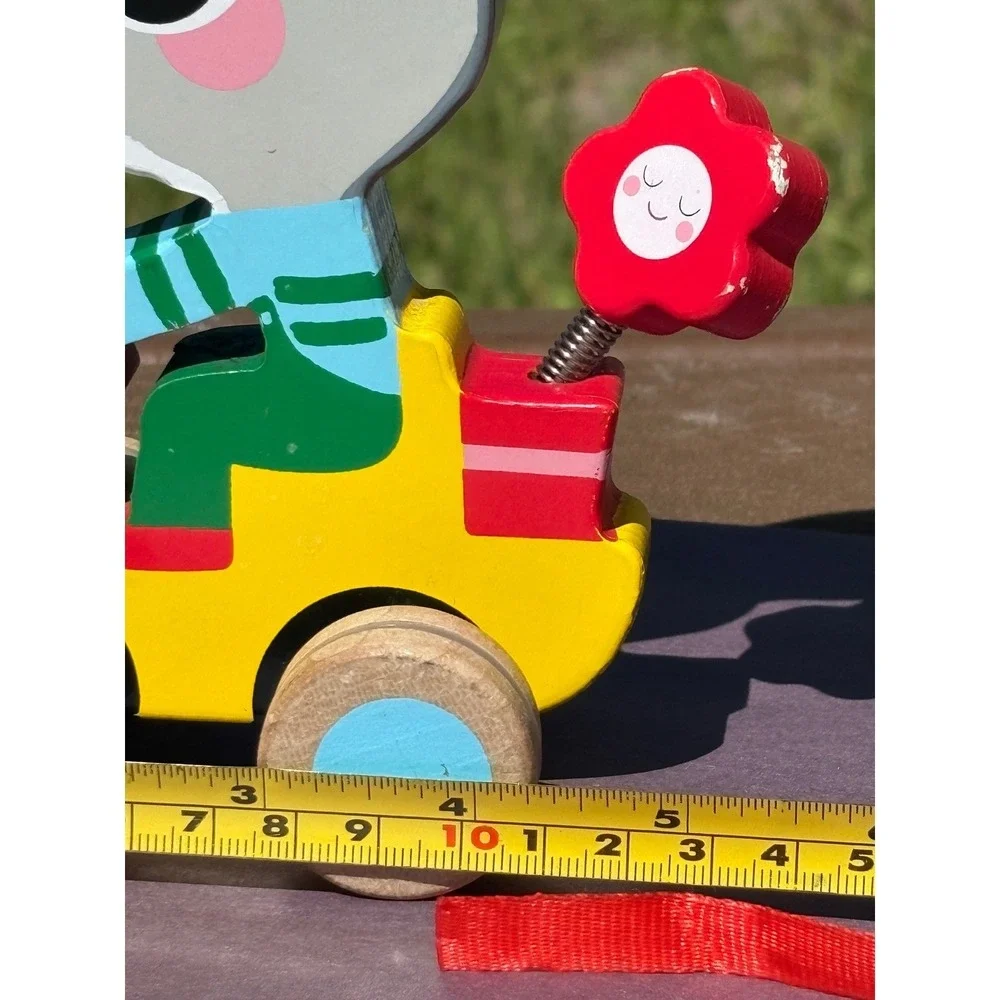 Vintage Pull Toy Kids Bunny Rabbit Race Car spring Retro wooden Unique Dje